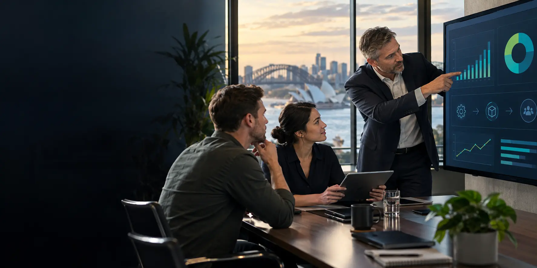 Australian client team reviewing operational data and project outcomes together