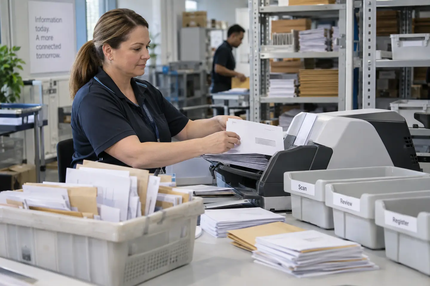 A specialist working with digital correspondence and document processes