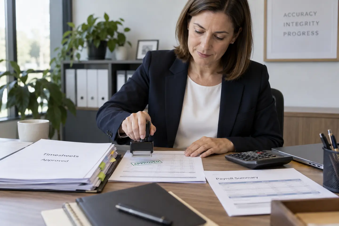 A finance professional coordinating timesheets, payroll, wages and tax processes