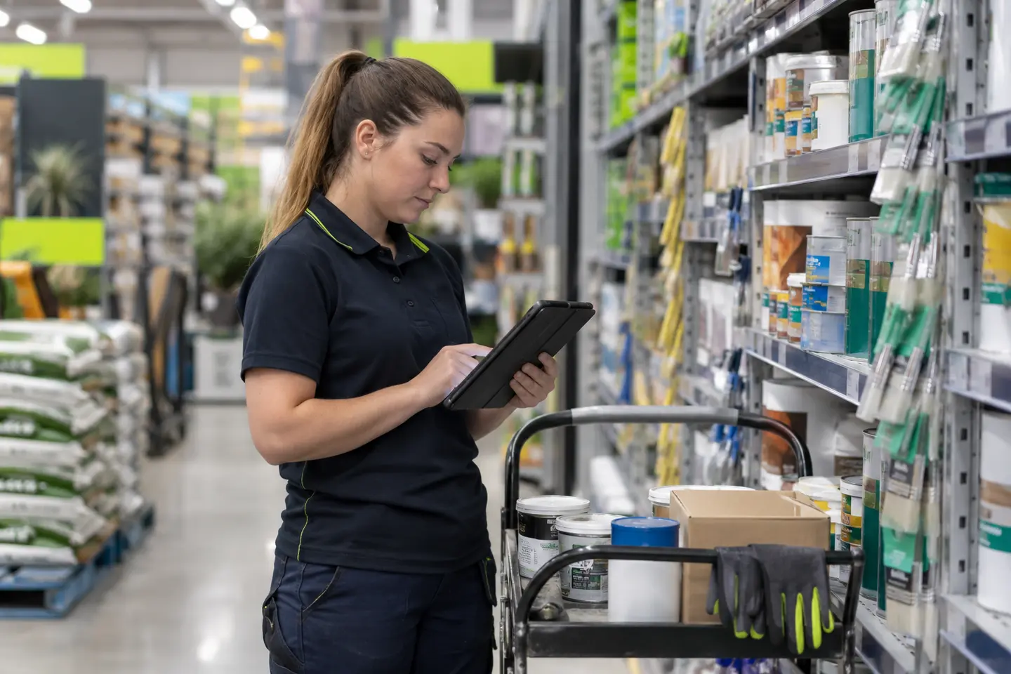 Retail staff using the intranet to access product information in store