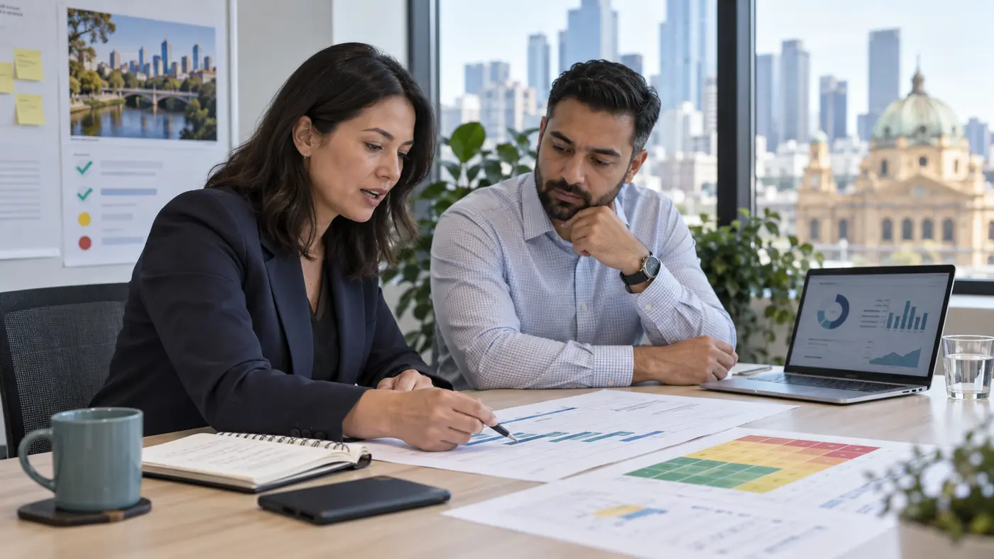 Project specialists reviewing risks, dependencies and milestones